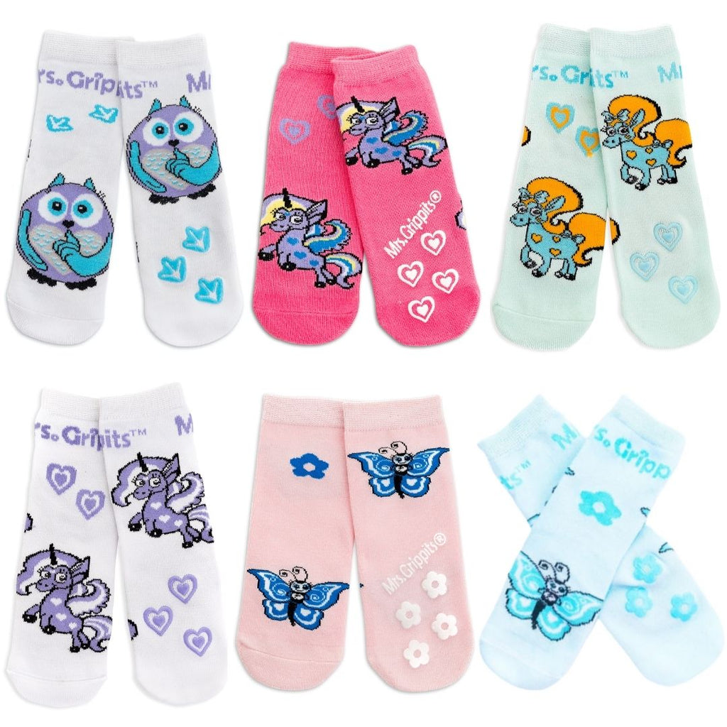 Baby/Toddler Bamboo Socks with Grips - 6-pack Fairy Tale (1-4