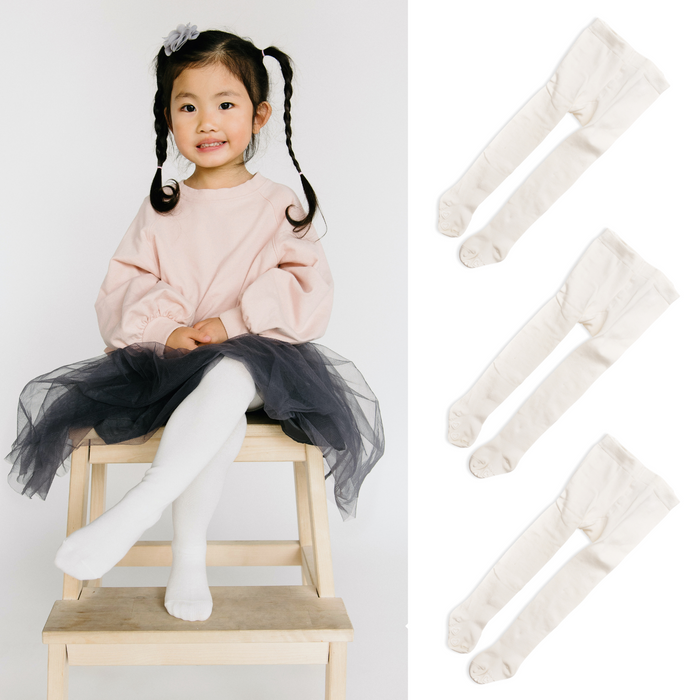 Baby/Kids Tights With Grips Ivory White 3-pack
